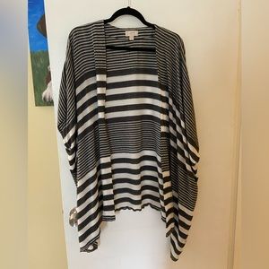 Loft open front poncho light blue and black stripes